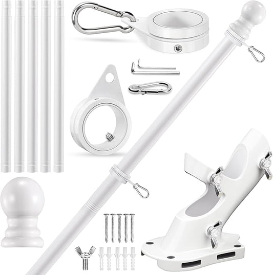 REERON Flag Pole Kit for House, 6 FT Stainless Steel Spinning Flag Pole, 1" Rustproof Porch Flagpole with 360° Tangle Free Metal Flagpole Rings & 2-Position Bracket for Outdoor Sport for 3x5 Flags