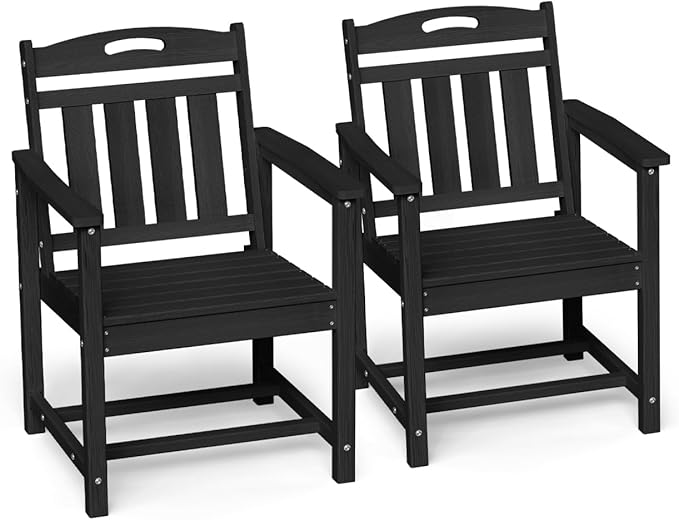 Ciokea Outdoor Patio Dining Chair Set of 2, HDPE Porch Chairs for Dining Table, All-Weather Durable Outdoor Furniture for Backyard, Garden, Lawn & Poolside, Black