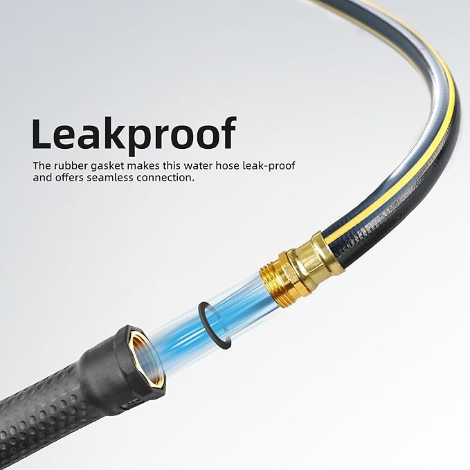 Solution4Patio Long Black Garden Hose 5/8 in. x 50 ft. -Kink Free, No Leaking, Male/Female Fittings -Heavy Duty Durable Flexible Lightweight Water Pipe -Brass Aluminum Ends for Household & Yard Use