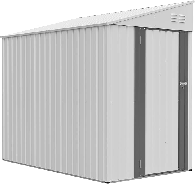 4x7 Ft Outdoor Storage Shed - Heavy Duty Metal Garden Shed, Galvanized Steel with Weather Protection, Lockable Tool & Bike Storage, Space-Saving Lean-to Design for Backyard (White)