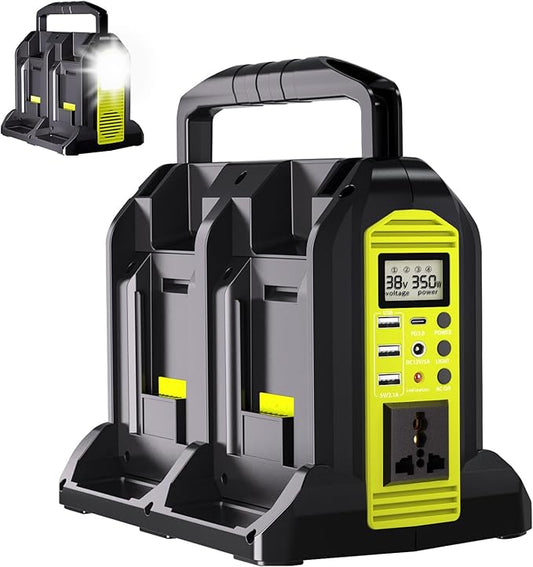 350W Power Inverter for Ryobi 40V Li-ion Batteries,4-Port Supply Inverter Generators Converter DC 40V to AC110V ~120V with LED Light,3 USB-A,1 Type-C,1DC Port, for Outdoor Travel Camping