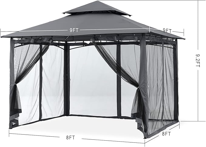 MASTERCANOPY Outdoor Garden Gazebo for Patios with Stable Steel Frame and Netting Walls (9x9,Dark Gray)