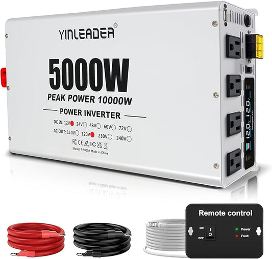 5000W Power Inverter 12V to 110V/120V, Solar Inverter Remote for RV Camping Off-Grid Solar Inverter Systems