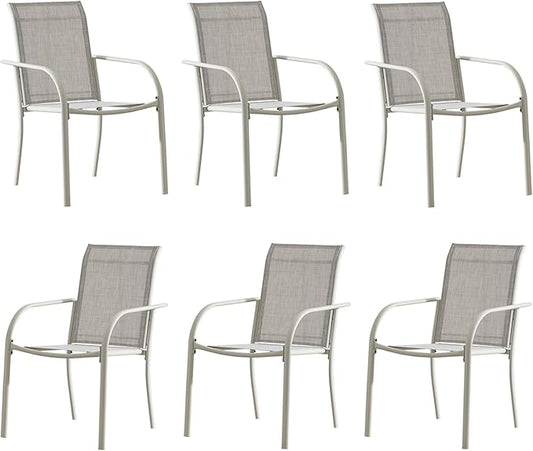 Outdoor Dining Chairs Set of 6, Stackable Patio Chairs with Textilene Fabric, Lightweight Garden Chairs for Poolside, Backyard, Camping, Grey