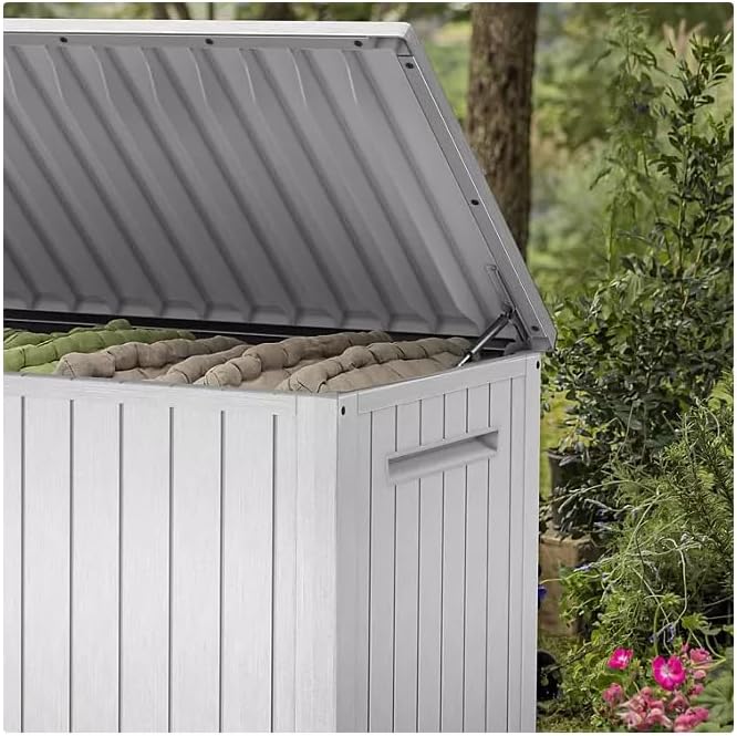 Stylish Indoor/Outdoor Storage Deck Box,Resin,Large Capacity, Weather-Resistant, Lockable lid and Side handles. (White, 170 Gallon)