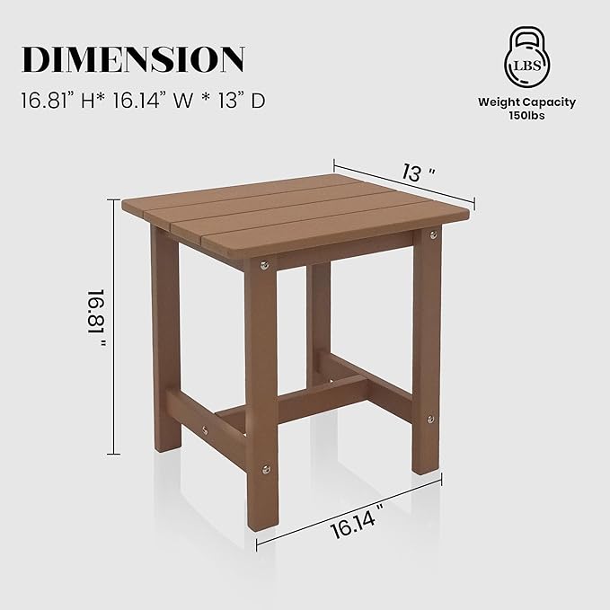 Outdoor Side Table, Small Adirondack Side Table for Adirondack Chair - Indoor Outdoor End Table - HDPS (Teak)
