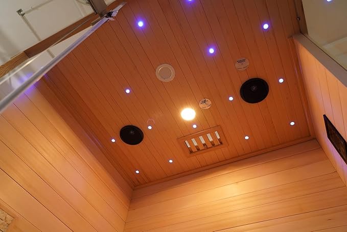 3 Person Wooden Steam Sauna Room, Red Cedar Luxurious Indoor Sona House with 6 KW Harvia Heater, Wi-Fi Controller, Bluetooth Speaker, Wooden Bucket, Scoop, Reading Light, 220V