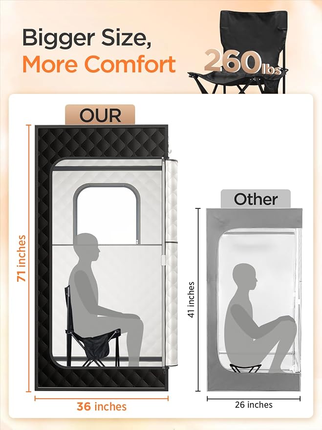 Sauna Box, Portable Sauna for Home, Personal Portable Steam Sauna Tent with 1200W 3L Steamer Heater, 15 Levels, Remote Control, Foldable Chair, Cozy Big Size 36 * 36 * 71 inches