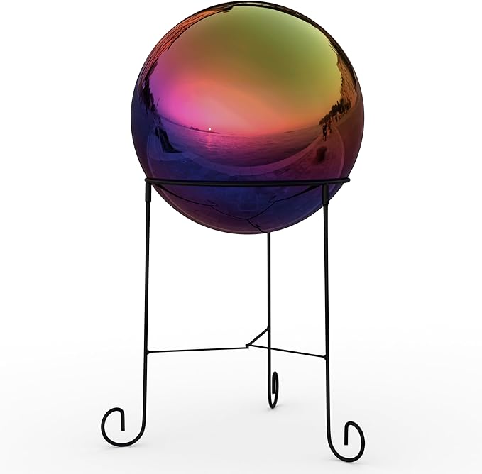 Lulu Decor, Rainbow Stainless Steel Gazing Mirror Ball Size 12 with Stand
