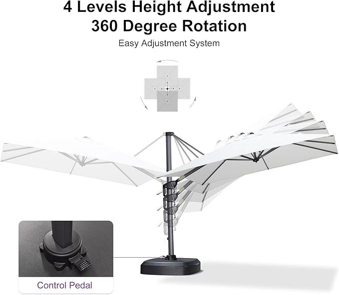 PURPLE LEAF 8' X 8' Patio Umbrella with Wheeled Base for Pool 7' High Offset Outdoor Cantilever Umbrella Swimming Pool Umbrella with 360°Rotation for Poolside White