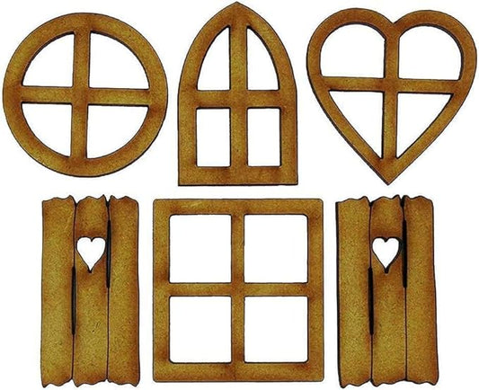 6Pcs Wooden Fairy Garden Door, Blank Fairy House Door and Windows Ornaments Tree Statues for Tree Trunk Yard Decoration, Outdoor Décor