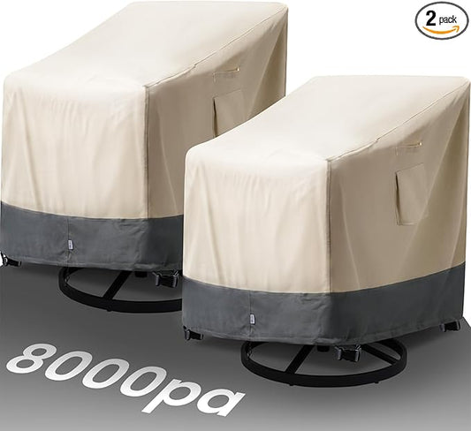 2 Pack Extra Heavy Duty Waterproof Patio Chair Covers for Outdoor / Swivel/ Rocking Chair - Medium Adirondack Chair Covers with Air Vent, 30"W x 34"D x 38.5"H