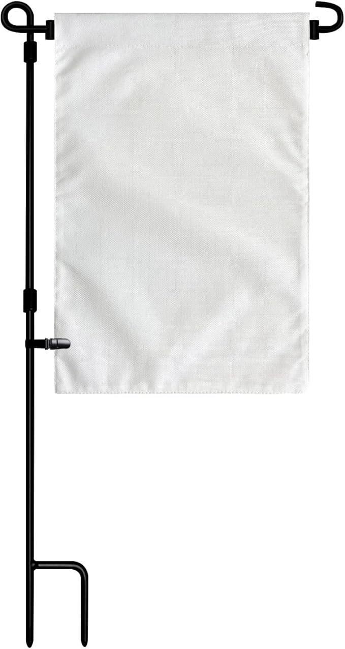 TOPFLAGS Garden Flag Stand with Sublimation Blank Garden Flags Metal Yard Flag Holder Pole Stake Small Flag Stands for Solid White Flag 12 x 18 DIY Custom Make Your Own Banner with Clips and Stopper