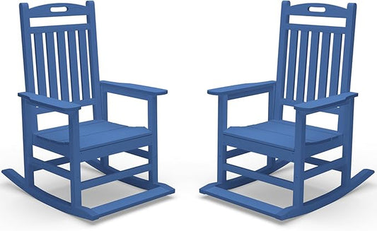 Kingdura Outdoor Rocking Chairs Set of 2, HDPE Plastic Patio Rocking Chair All-Weather Oversized Porch Rocker with High Back for Patio Outside Backyard Balcony (Navy Blue)