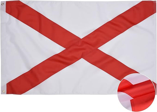 Alabama State Flag 3x5 Ft, Deluxe Embroidered Heavy Duty Polyester Durable AL Outside Flags, Indoor/Outdoor with Sewn Stripes and Brass Grommets