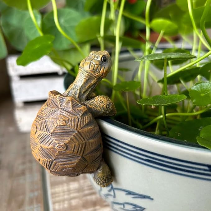Banax Turtle Flower Pot Hanger, Resin Turtle Figurine, Cute Animal Hanging Resin Turtles Decor, Flower Pot Gift, Can Be Used As Garden Decoration Plant Decoration（Light Brown）