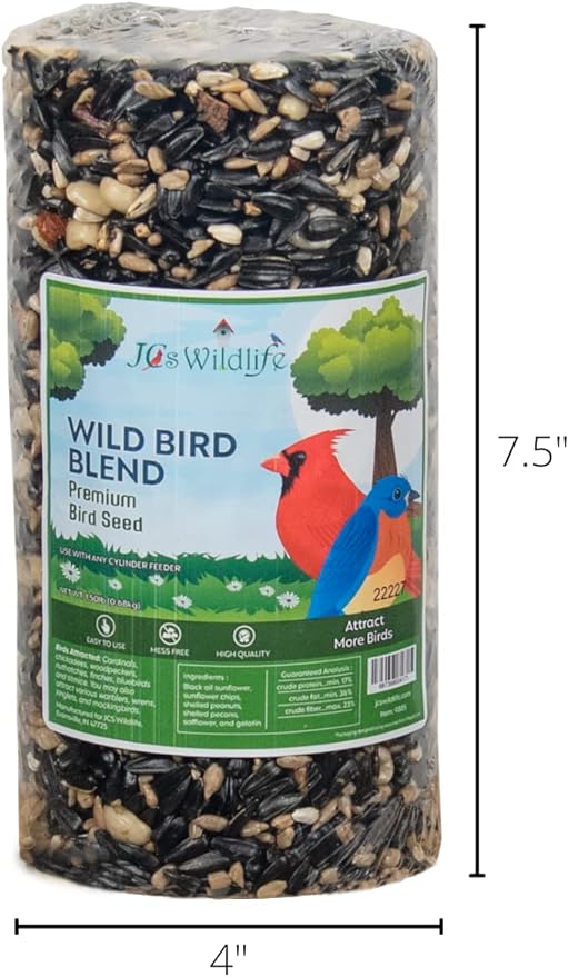 JCs Wildlife Wild Bird Blend Premium Bird Seed Small Cylinder with Hole, 1.5 lb (12 Cylinder)