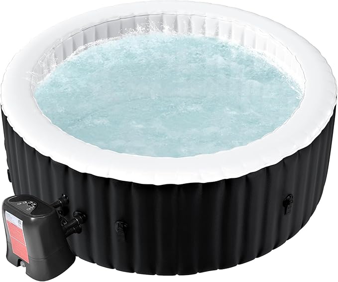 Round Inflatable Hot Tub, 2-4 Person Portable Blow up Hot Tub, Leak-Proof PVC Outdoor Spa with 120 Air Jets, Insulated Cover & Heater Pump, 71” X 71” X 25”