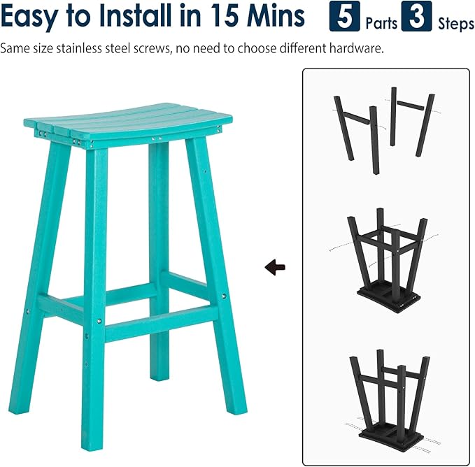 nalone 29 Inch Outdoor Bar Stools Set of 2, HDPE Bar Chairs with Footrest, Weather Resistant Barstools Outside Counter Height Stools for Patio, Kitchen, Yard (Aruba, 29'' Barstools Set of 2)