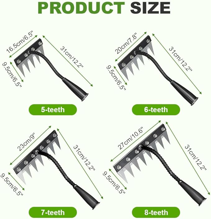 2025 Upgrade Iron Weeding Rake 2.0, 5/6/7/8 Teeth Carbon Steel Garden Weeder Rakes, Iron Rake for Yard Lawn and Garden, Heavy-Duty Garden Hand Weeder Puller Tool for Gardening and Weedings (5 Teeth)