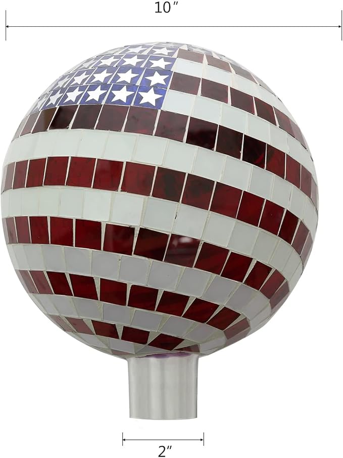 Mosaic Gazing Ball Patriotic Stars and Stripes Glass Globe Colorful Gazing Ball 10 inch for Outdoor Home Garden Yard Patio Decor