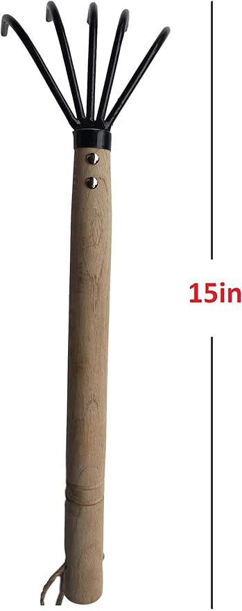 Garden Guru Hand Rake Cultivator Claw Soil Tiller - Military Grade Steel - Rust Resistant - 5 Tine Japanese Ninja Claw - Comfortable Wood Handle - Perfect Pulverized and Aerated Soil - 1 Case (60 Pcs)