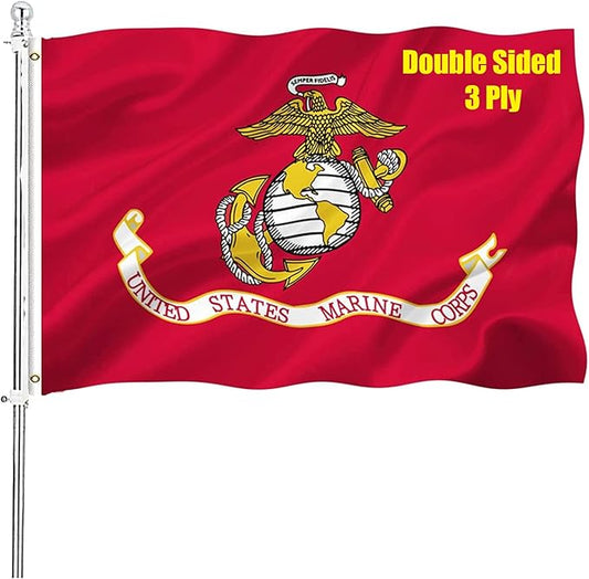 Marine Corps USMC Flag Double Sided 3x5 Outdoor Heavy Duty US Military Army Flags Long Lasting with 2 Brass Grommets