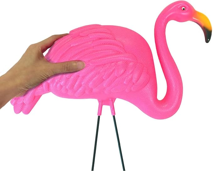 GIFTEXPRESS 8‑Piece Halloween Yard Decorations – 4 Posable 16 inch Skeletons + 4 Pink Flamingo Lawn Ornaments with Rust‑Resistant Stakes & Pink Zip Tie, Outdoor Garden Statues, Spooky Graveyard Decor