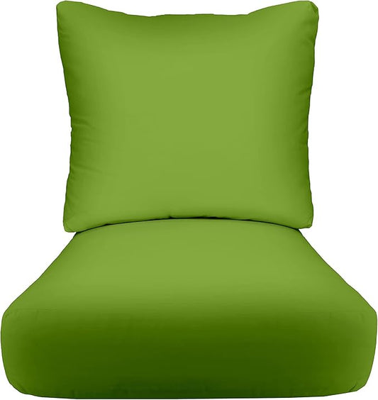 RSH DECOR Deep Seating Cushion with Pillow Back | 23” x 25” x 5" Seat | Water and Fade-Resistant Spun Fabric | Made in USA | Outdoor Chair Cushion Set for Patio Furniture (Kiwi Green)