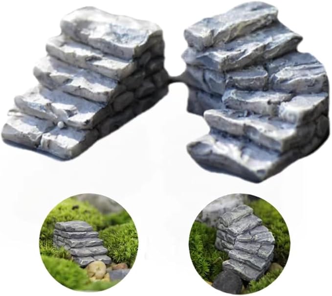 2Pcs Gray Micro Landscaping Decor Bonsai Craft Miniature Resin Bridge Stair Stone Straight Bridge Stairs Stone Steps Garden Fairy Ornament Flower Pot Plant Straight Stairs Outdoor Garden Miniatures