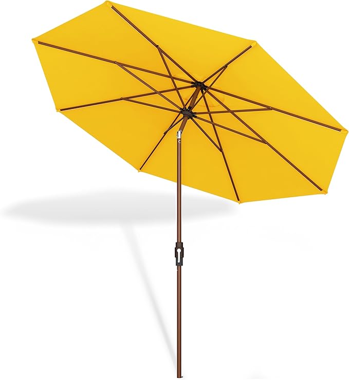 Midtown Umbrellas Sunbrella Umbrella Outdoor Patio Umbrella 2-8 Feet in Sunbrella Yellow Acrylic Fabric, Auto-Tilt Aluminum Frame For Backyard Umbrella, Deck Umbrella & Porch Umbrella - Wooden Pole