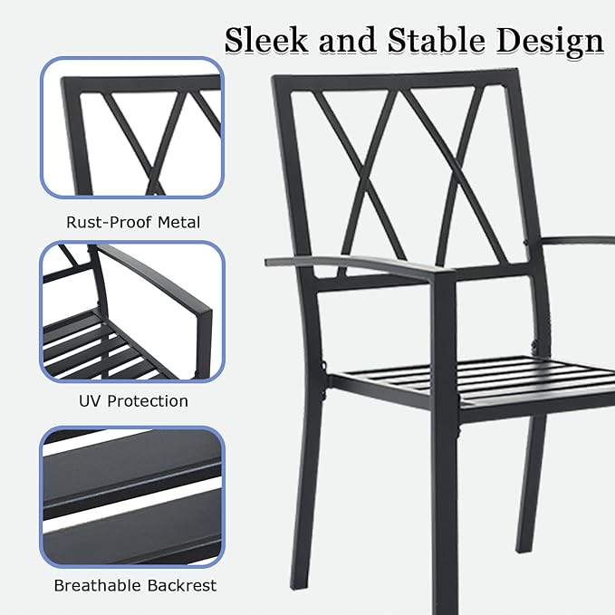 Outdoor Dining Chairs Set of 2, Aluminum Frame Stackable Patio Dining Chairs with Armrest, Wrought Iron Patio Bistro Chairs for Lawn, Backyard, Garden, Porch
