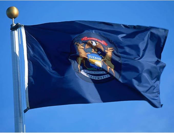 Bradford Michigan State Flag 3x5 feet Outdoor, 3 Ply Polyester Michigan Flags Double Sided, Heavy Duty MI State of Michigan Flags with 2 Brass Grommets