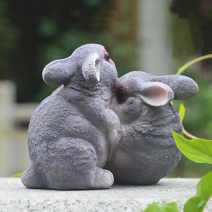 Garden Statues Bunny Decor Resin Hug Rabbit Figurine Cute Fairy Garden Decor Outdoor Statues for Patio Yard Porch Balcony Gifts for Women Mom Grandma Grey