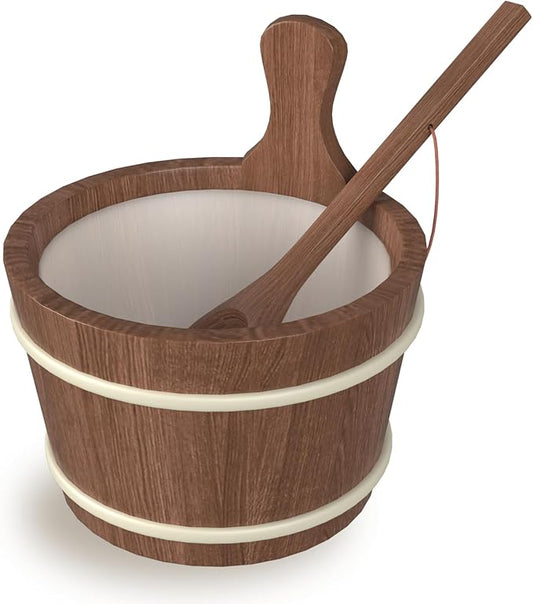 Sauna Bucket and Ladle, Sauna Accessories Made of Hand-Made Red Cedar, Wooden Sauna Set with Plastic Lining and Handle