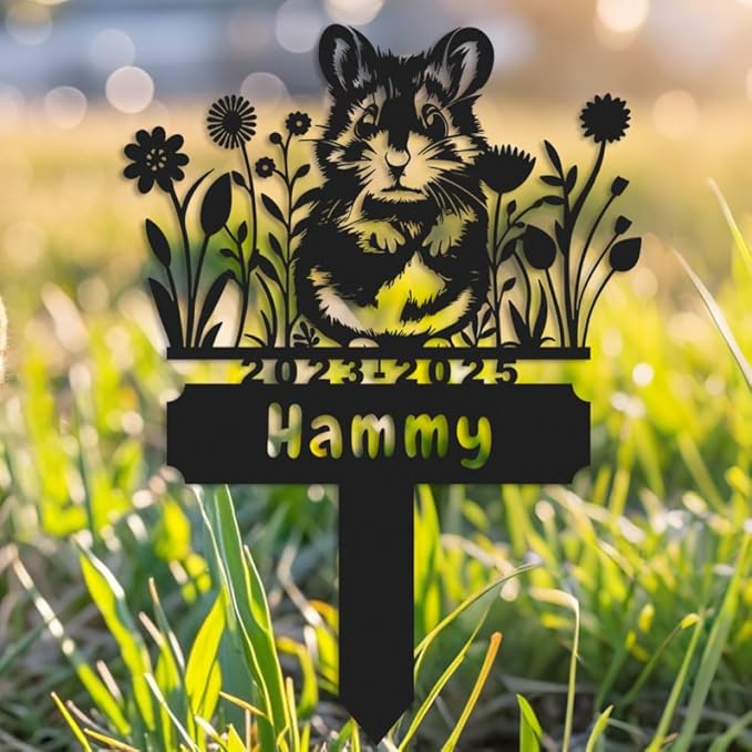 Personalized Hamster Memorial Stake,Pet Plaque Hamster Lover,Metal Hamster Grave Marker,Remembrance Stake,Outdoor Garden Yard Sign hamster 14inch