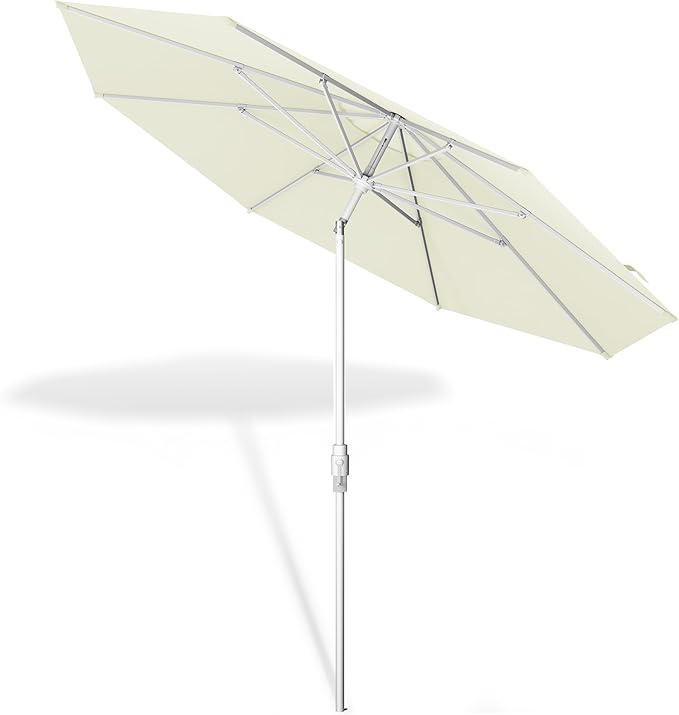 Midtown Umbrellas The Swilt 8 Feet Patio Umbrella in Sunbrella Canvas Natural Acrylic Fabric - Fiberglass Ribs, Auto-Tilt Aluminum Frame For Backyard, Deck, Garden, Pool - White Pole