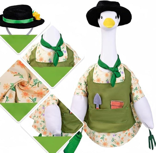 Gardener Goose Outfit for 23” Porch Goose Statue – Cute Lawn Goose Clothes for Outdoor Garden, Patio, Yard, Seasonal Decoration (Gardening Theme)