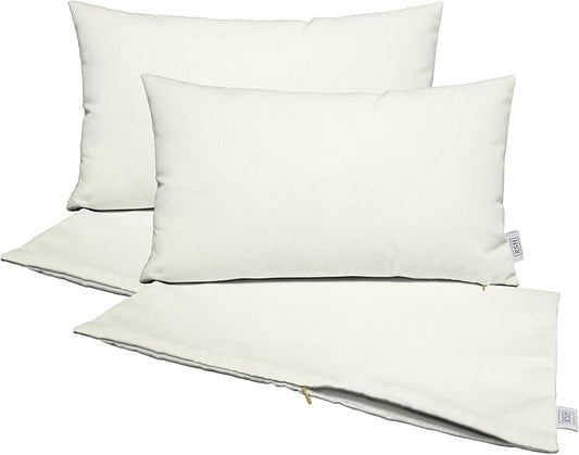 RSH DECOR: Sunbrella Pillow Covers Set of 4 | Covers Only - 26" x 16" | Outdoor Lumbar Pillow Covers Crafted with Sunbrella Performance Fabric | Canvas White