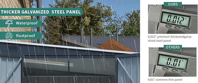Outdoor Storage Shed, 8x6 FT Metal Garden Shed with Double Doors, Galvanized Steel, Waterproof and Rustproof, Gray