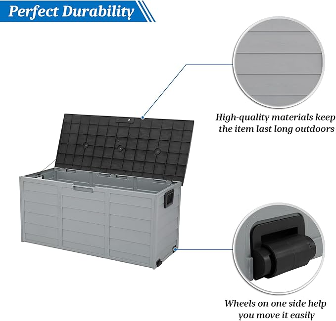 VINGLI 75 Gallon Resin Outdoor Deck Box, 75 Gallon Patio Storage Box with Side Handles, Lockable Storage Containers for Patio Furniture Cushions, Pool Accessories, Garden Tools, Black
