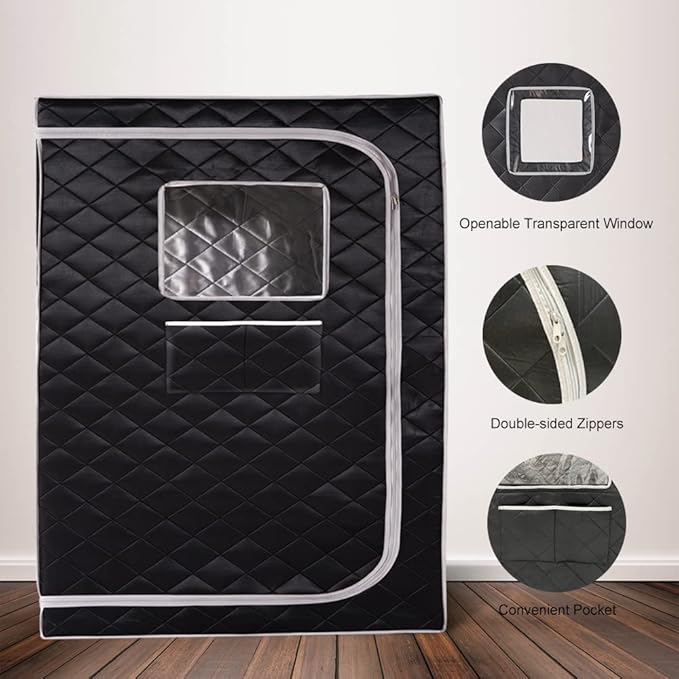 Smartmak Full Size Steam Sauna Tent, Portable Whole Body Home Spa Room, 1 or Two Person Large Space, Steamer NOT Included (47.28" x 35.46" x 63" Grey Border)