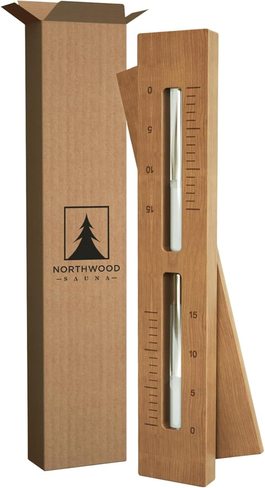 Sauna Sand Timer - Handmade from Canadian Red Cedar Wood - Wall-Mounted Rotating 15-Minute Hourglass with White Sand
