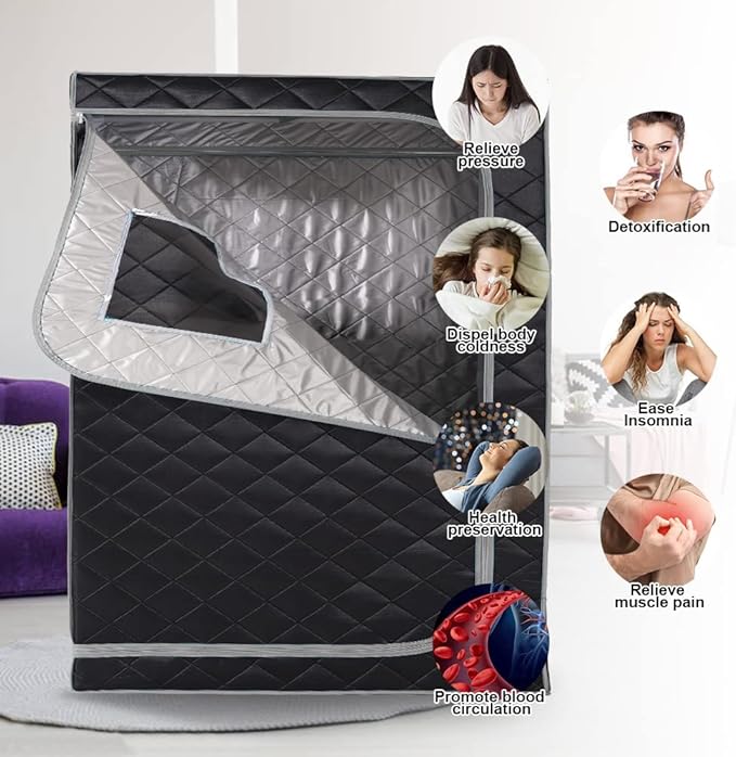 Smartmak Full Size Steam Sauna, One or Two Person Whole Body Large Space Home Spa, 4L Steamer Included- BlackGrey