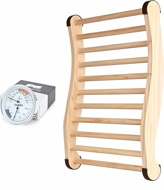 Upgraded Sauna Backrest Sauna Accessories, S-Shaped Design with Non-Slip Pads, Handmade Infrared Sauna Kit, 2 in 1 Thermometer Hygrometer (Fahrenheit) Temperature: 70-250°F, Humidity: 0-100%