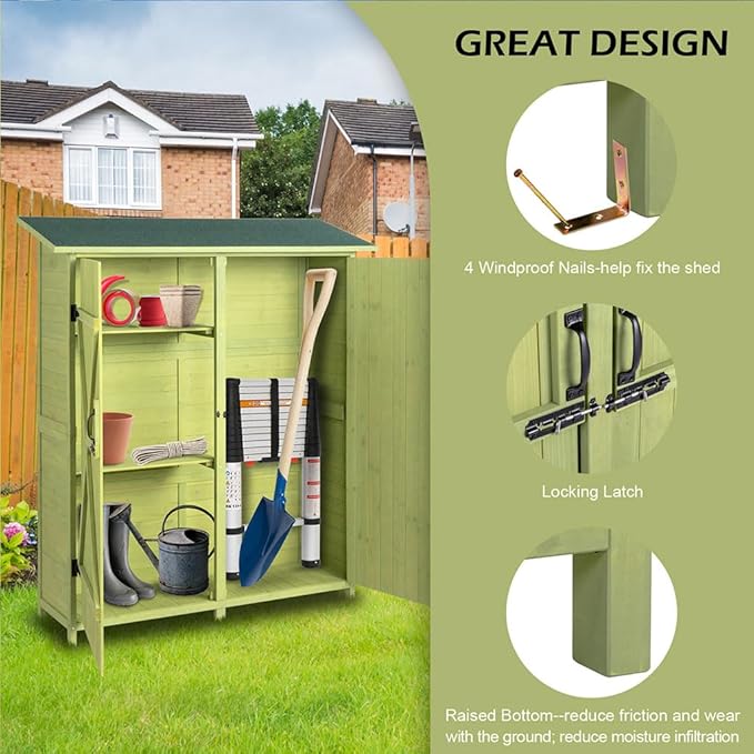 Outdoor Storage Shed, Wooden Garden Shed Lockable Tool Cabinet with Waterproof Roof Large Garden Shed with Adjustable Shelves, Outside Vertical Tall Tool Shed for Yard Patio Lawn Deck