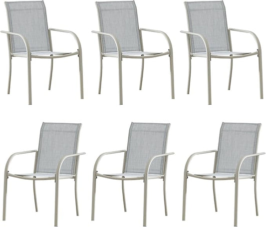 Outdoor Dining Chairs Set of 6, Stackable Patio Chairs with Textilene Fabric, Lightweight Garden Chairs for Poolside, Backyard, Camping, Beige