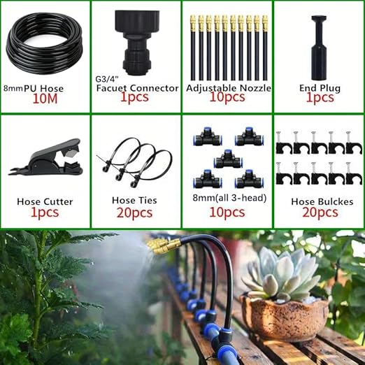360° Adjustable Drip Irrigation System 32.8FT Garden Watering System with 10 Nozzles, Garden Irrigation System, Greenhouse Accessories, Atomizing System for Yard, Lawn, Plants, 5/16 in Hose