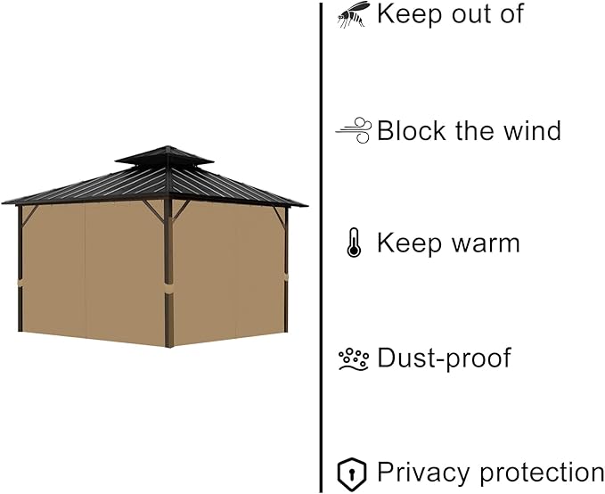 Gazebo Universal Replacement Privacy Curtain, 12'X14' Gazebo Curtains Outdoor Waterproof, 4-Panels Sidewall with Zipper for Patio, Garden and Backyard (Only Curtains, 12'X14', Beige)