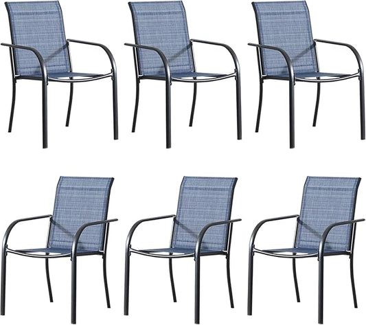 Outdoor Dining Chairs Set of 6, Stackable Patio Chairs with Textilene Fabric, Lightweight Garden Chairs for Poolside, Backyard, Camping, Light Blue